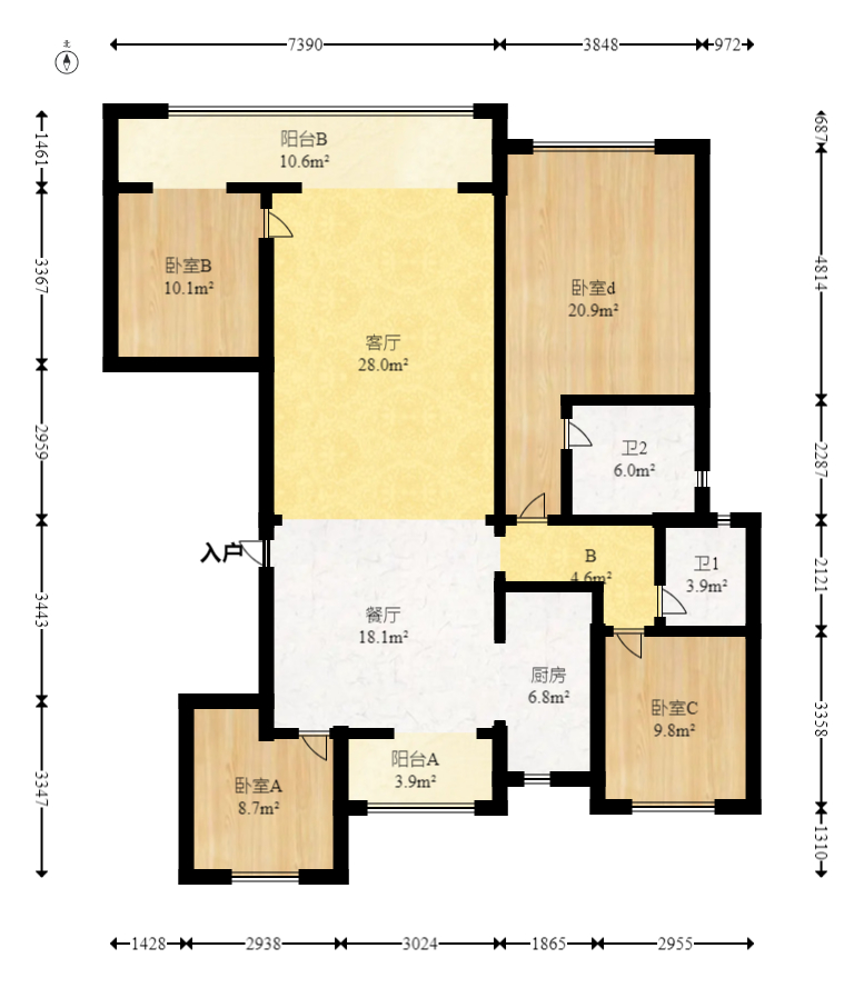 建发玖洲和玺  4室2厅1卫   198.00万室内图1