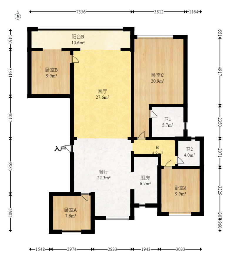 建发玖洲和玺  4室2厅2卫   135.00万室内图1