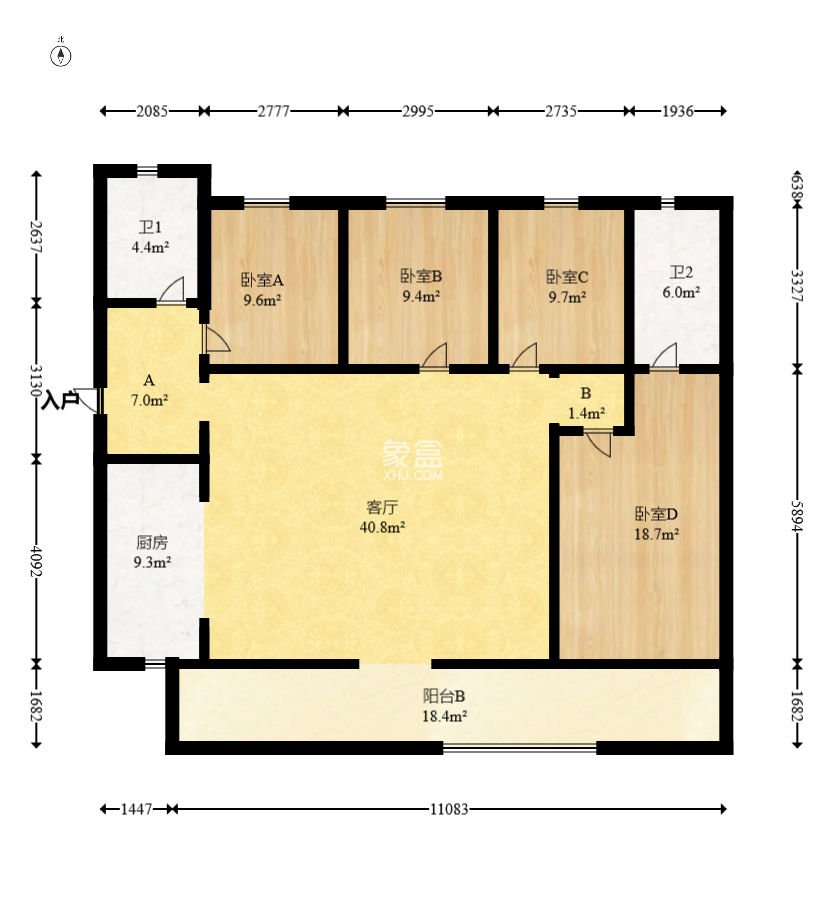 轨道万科悦府  4室2厅1卫   188.00万