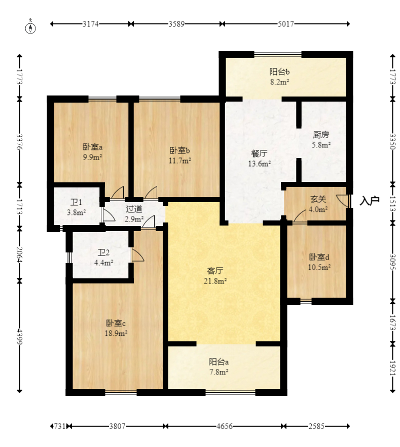 富基世纪公园  4室2厅2卫   100.00万室内图1