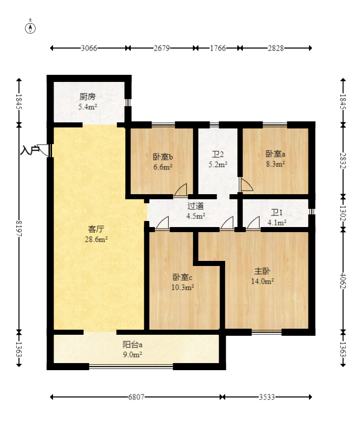 金辉优步学府  3室2厅2卫   96.00万室内图1