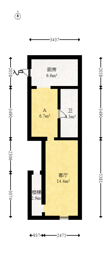 弘坤云寓 1室1厅1卫 58.0万 弘坤云寓 1室1厅1卫 58.0万户型图