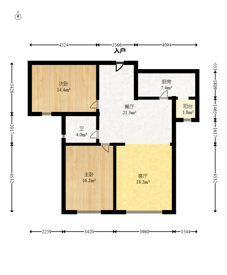 北辰三角洲D2区  2室1厅1卫   128.00万室内图1