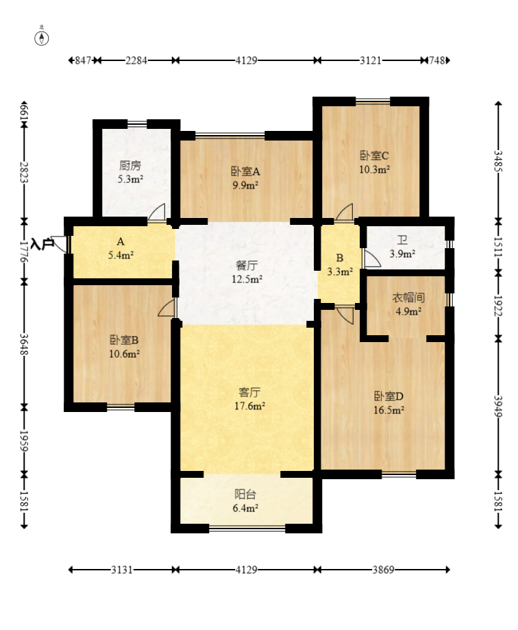 绿地新都会  3室2厅1卫   110.00万室内图1