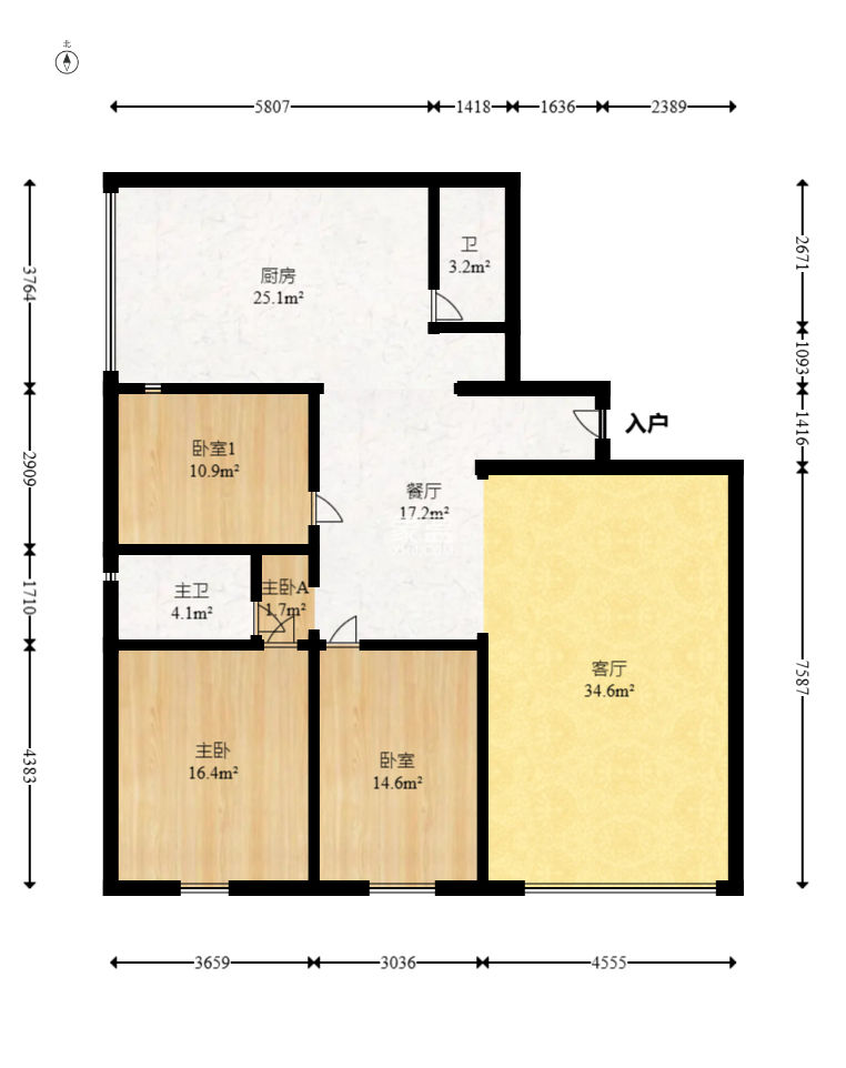 长宝1667  3室2厅1卫   211.00万