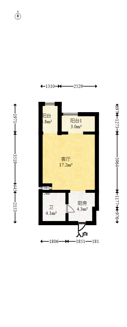 铂宫  1室1厅1卫   46.00万室内图1