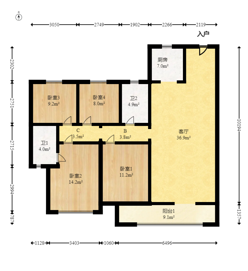 旭辉国悦府  4室2厅2卫   182.00万室内图1