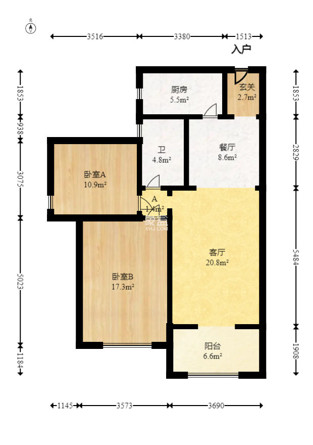 香江锦城  2室2厅1卫   95.00万