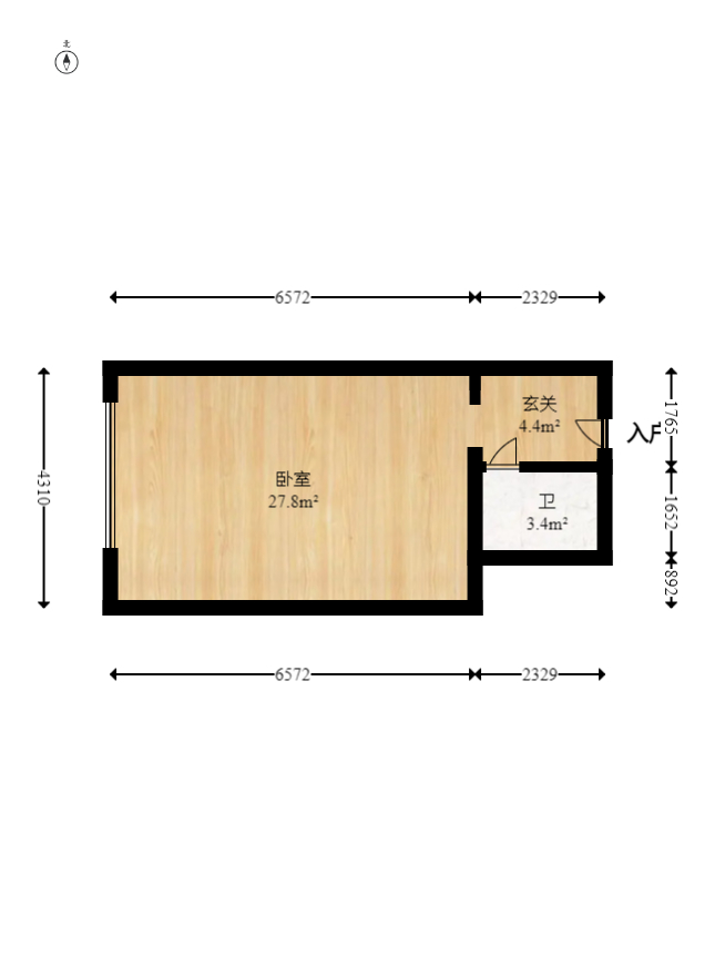 观园国际公寓  1室1厅1卫   33.00万室内图1