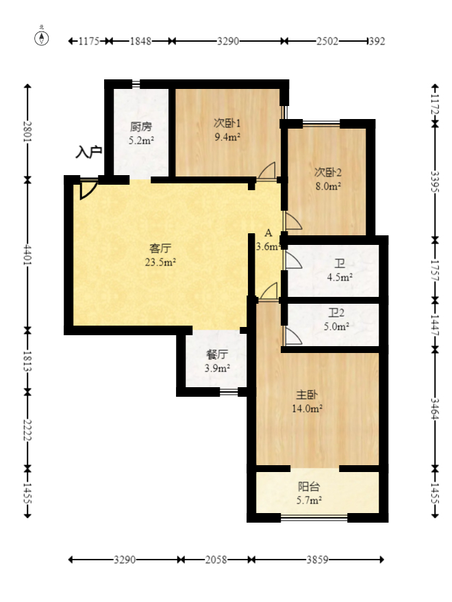 锦璨家园  3室2厅2卫   62.80万室内图1