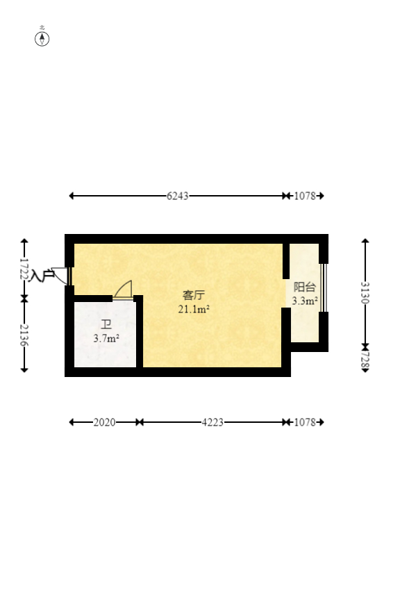 MOMA当代广场  1室2厅1卫   23.00万室内图1