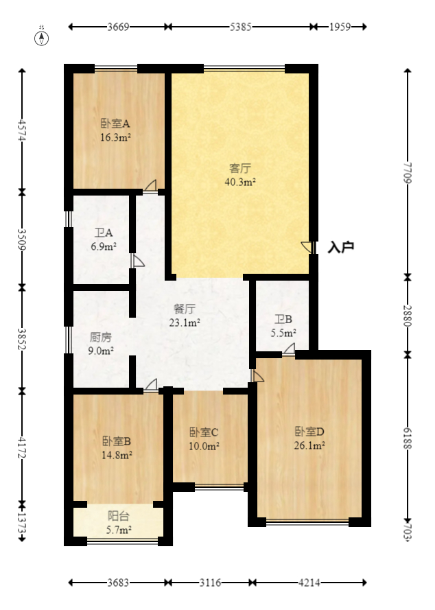 四季阳光花城  4室2厅2卫   218.00万室内图1