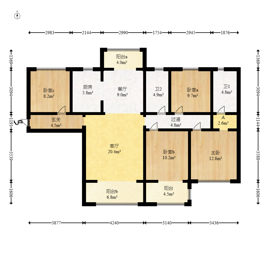 新华联梦想城  4室2厅2卫    115.0万室内图1