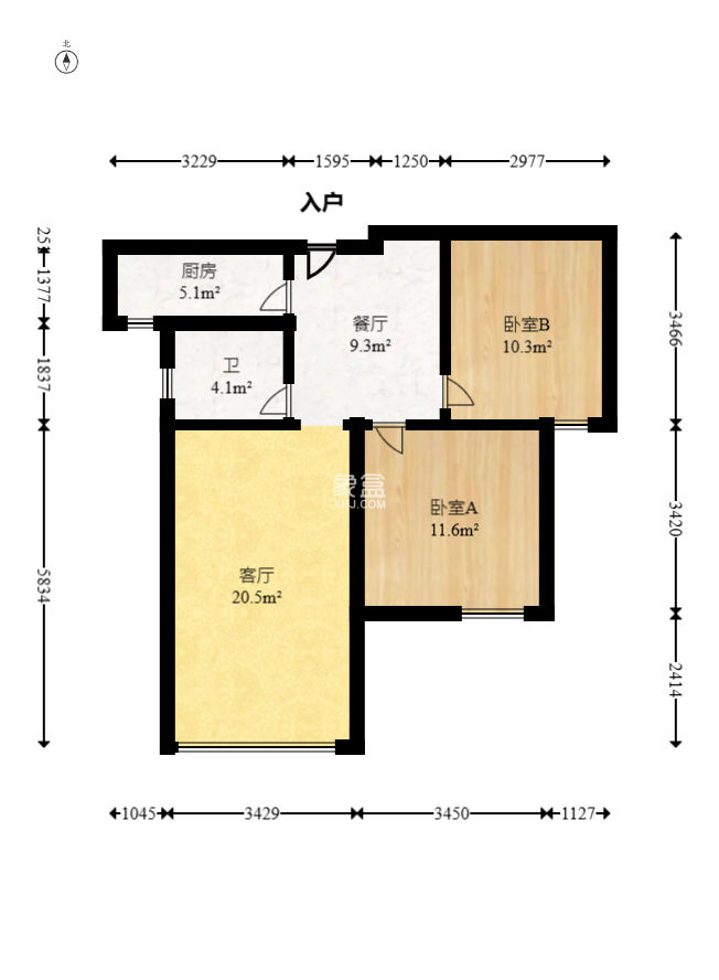 卢浮原著  2室2厅1卫   54.00万