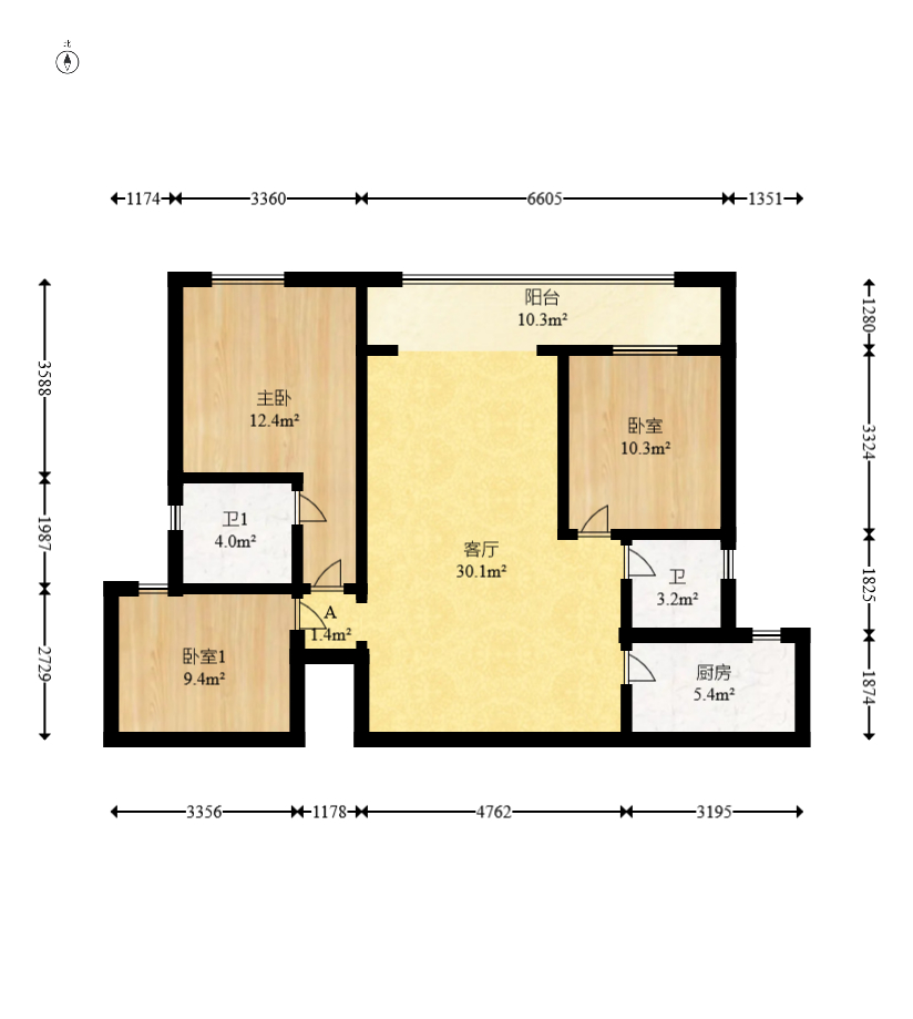 星雅美辰 3室2厅2卫 80.0万 星雅美辰 3室2厅2卫 80.0万户型图