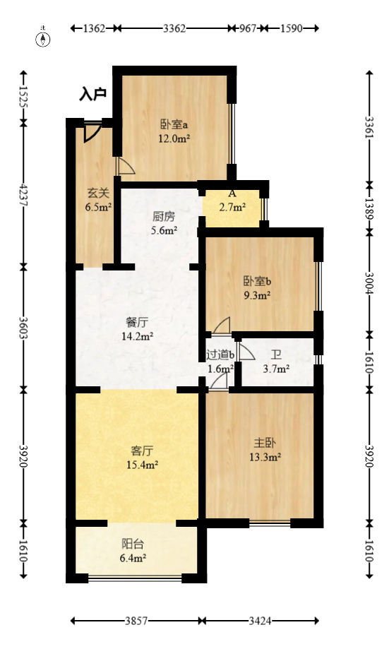 润和长郡（润和紫郡二三期）  3室2厅1卫   95.00万室内图1