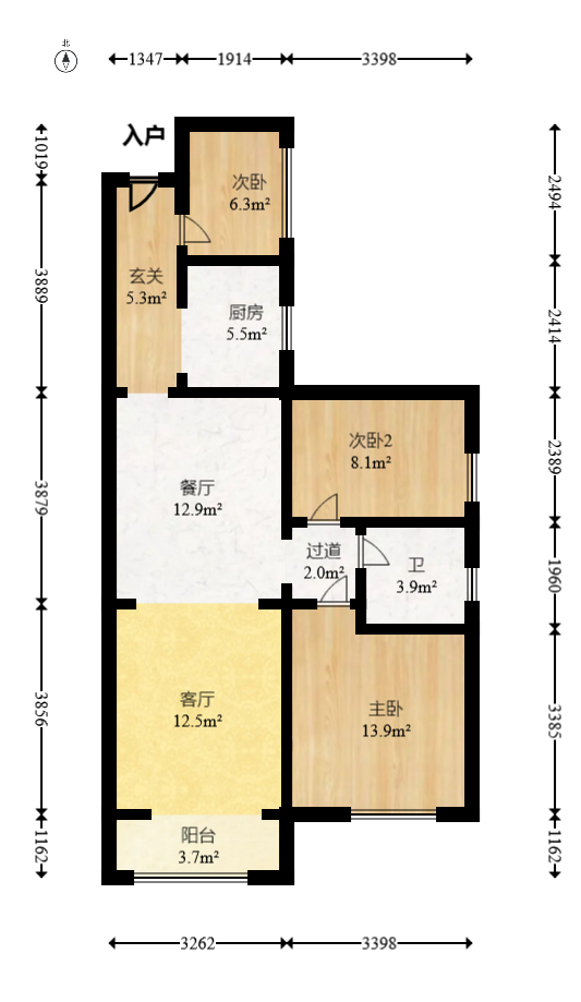 鸿邦国际城  3室2厅1卫   79.80万室内图1