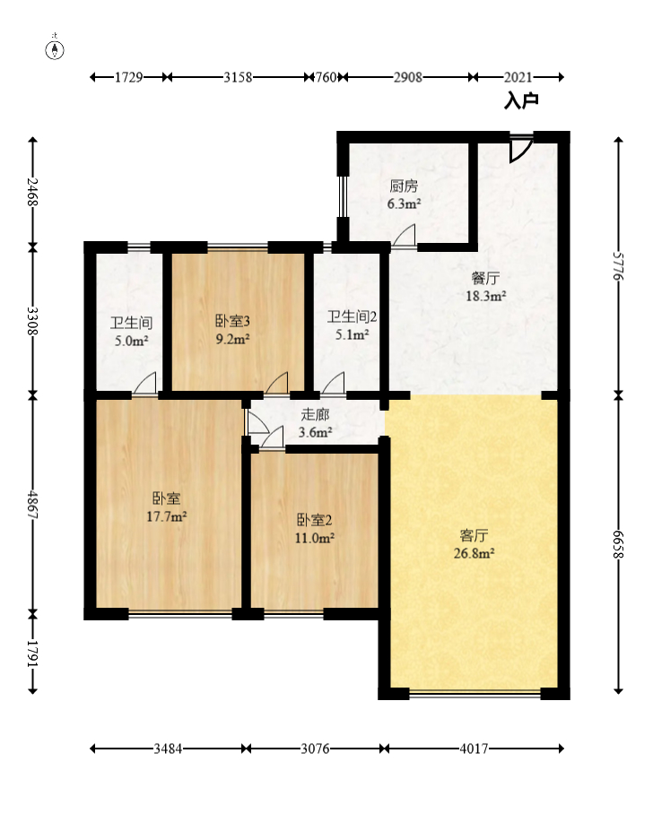 时代印记（长沙时代印记花园）  3室2厅2卫   172.00万室内图1