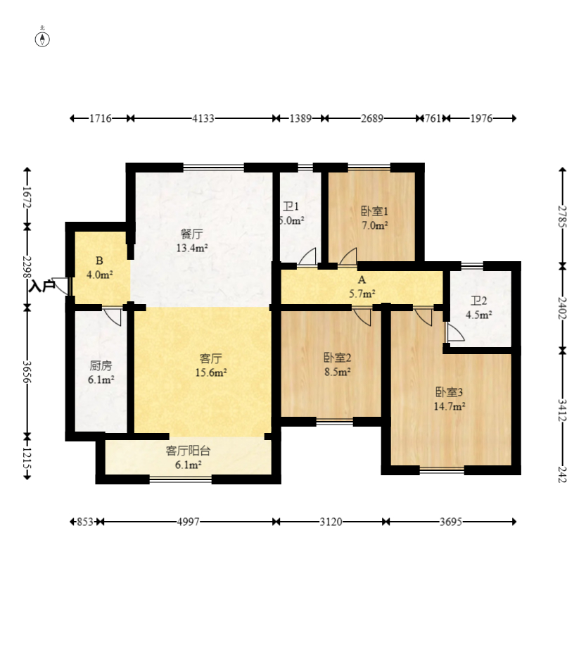 中建信和城  3室2厅2卫   138.00万室内图1