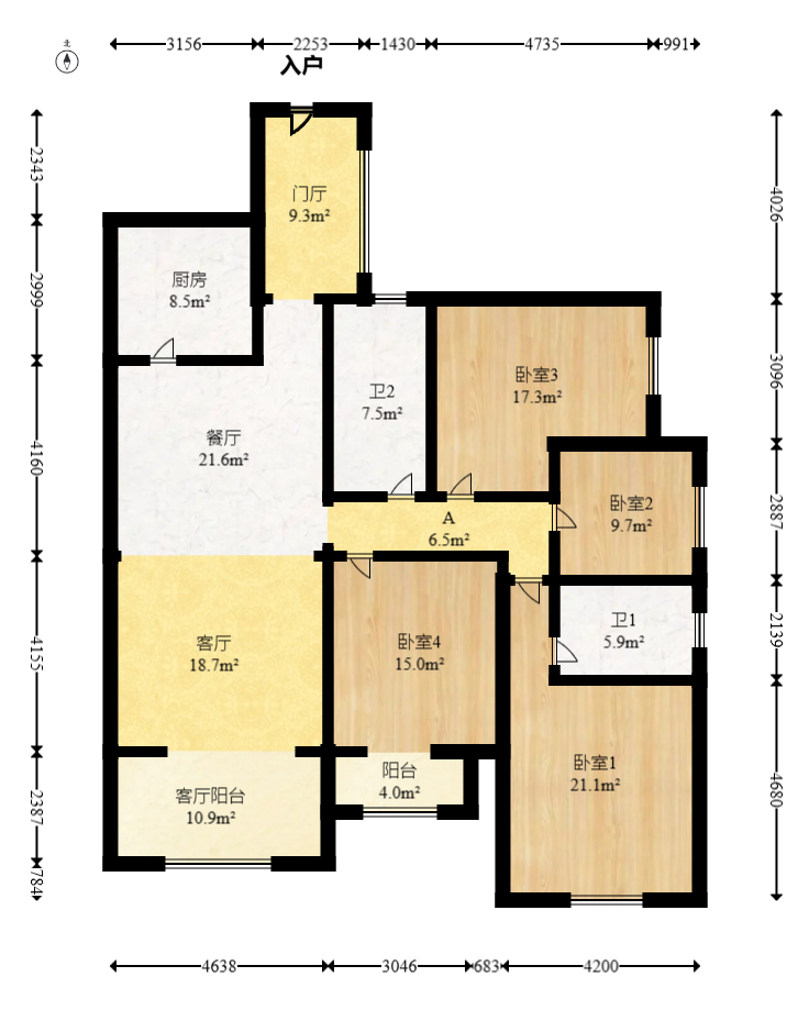 HC新城（建工集团单位房）  4室2厅2卫   240.00万室内图1