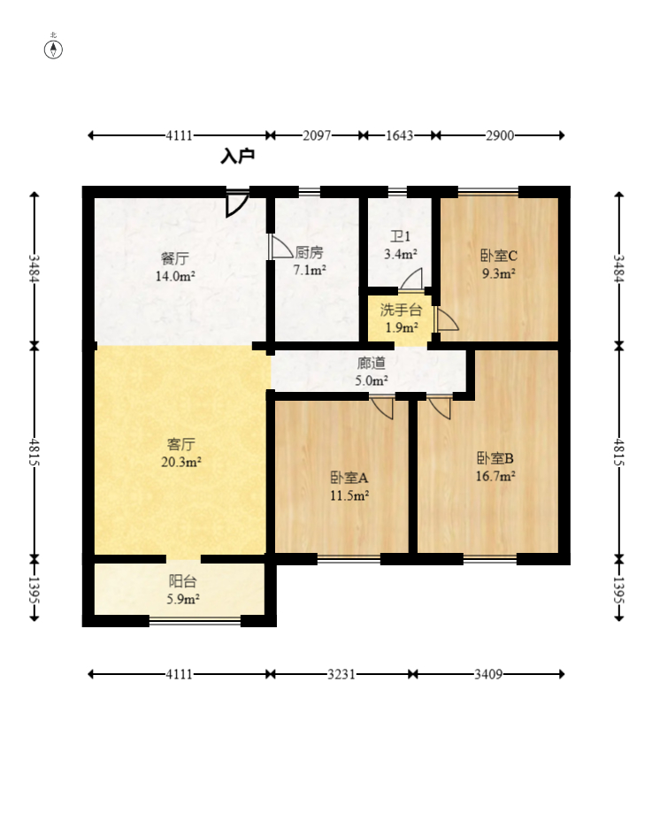 江山帝景哈佛 3室2厅2卫 105.0万 江山帝景哈佛 3室2厅2卫 105.0万户型图