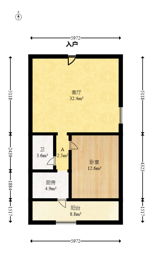锦湘国际星城三期（锦绣苑）  2室2厅1卫   62.00万室内图1