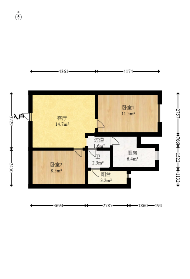 汇都公寓  2室1厅1卫   41.00万室内图1