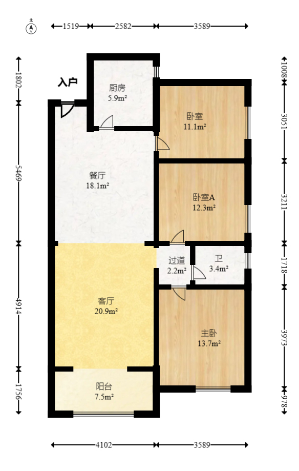 楚天世纪城西苑  3室2厅1卫   69.80万室内图1