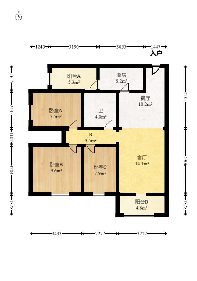 碧桂园公园壹号（凯怡茗苑）  3室2厅1卫    60.88万室内图1