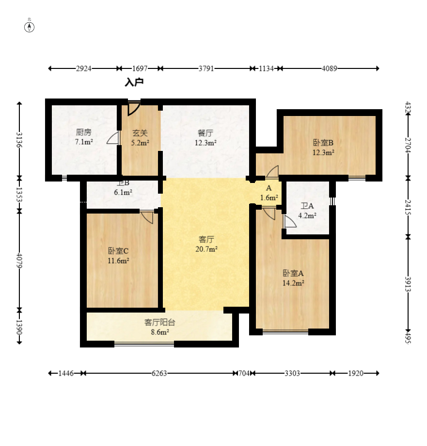 万科森林公园  3室2厅2卫   160.00万室内图1