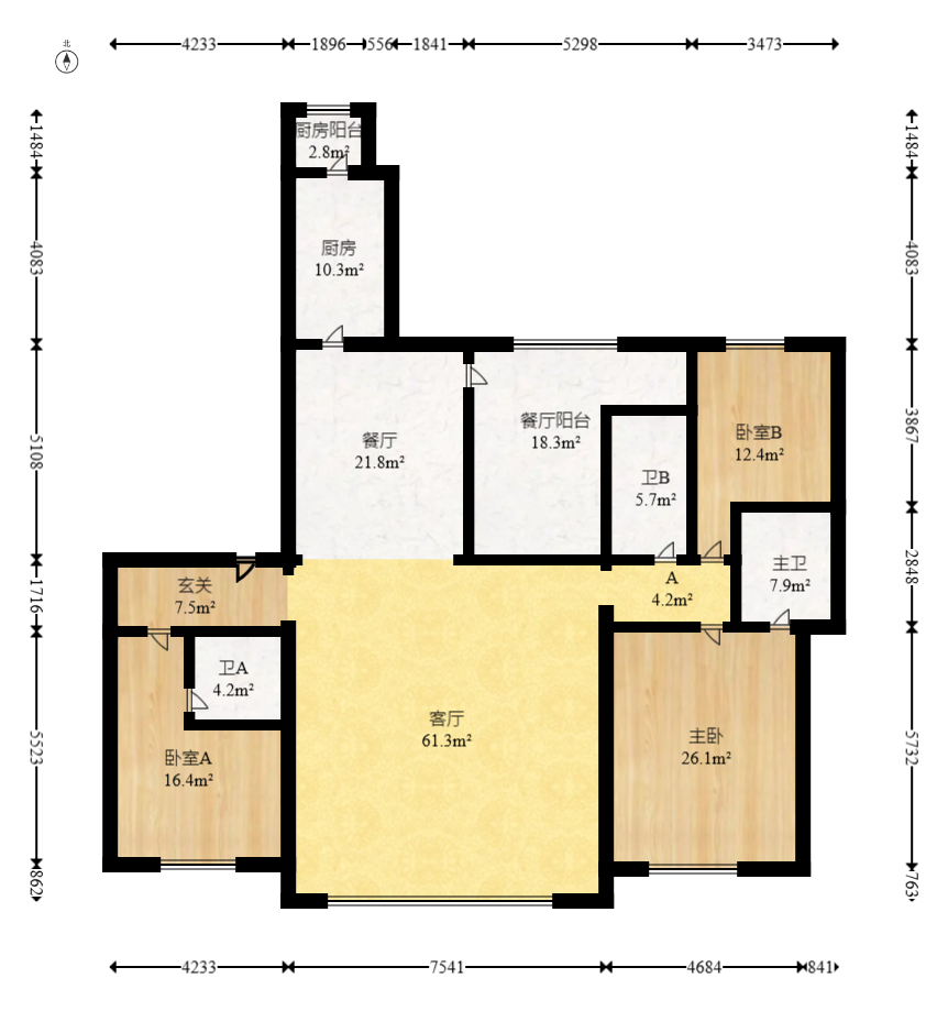 滨江府1913  4室2厅3卫   680.00万室内图1