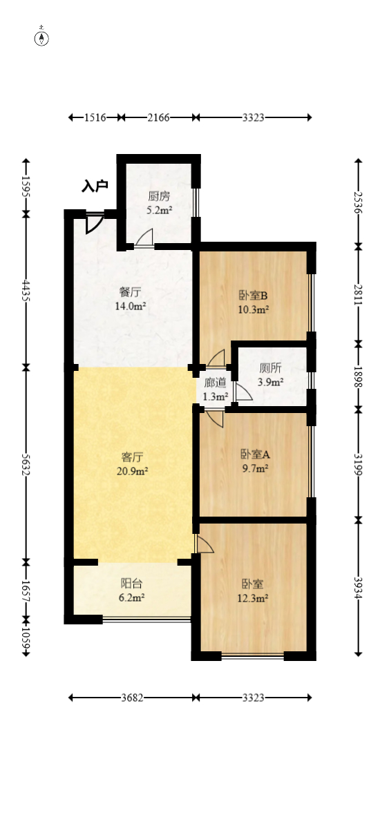 兰亭湾畔  3室2厅1卫   105.00万室内图1