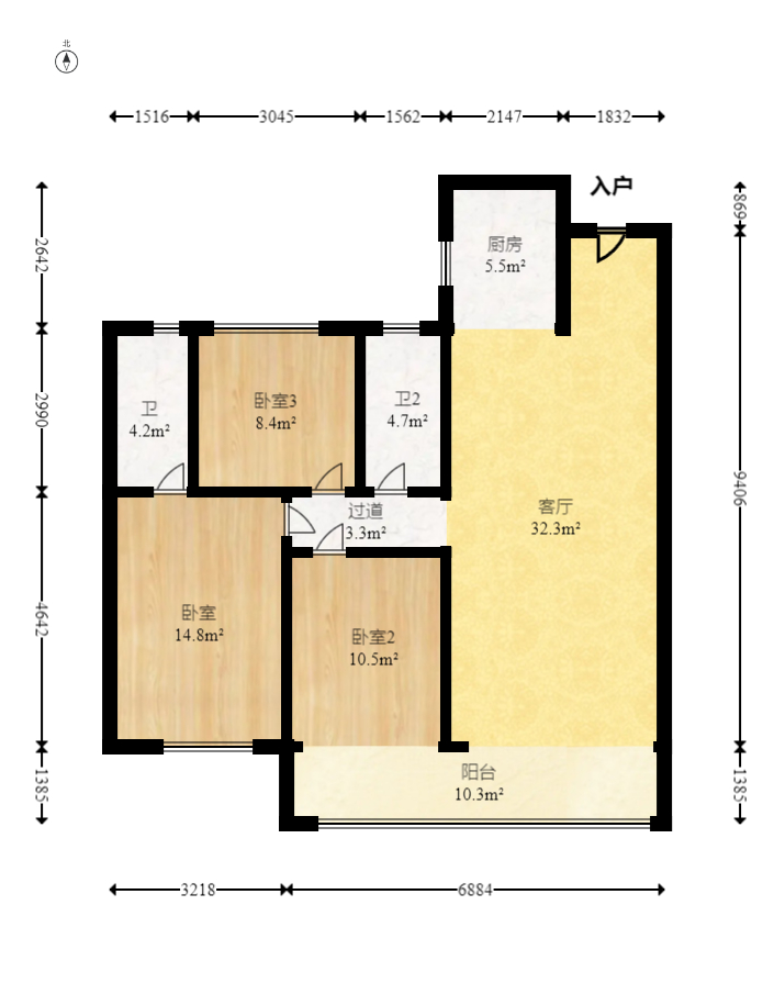 麓谷山湖郡  3室2厅1卫   135.80万室内图1