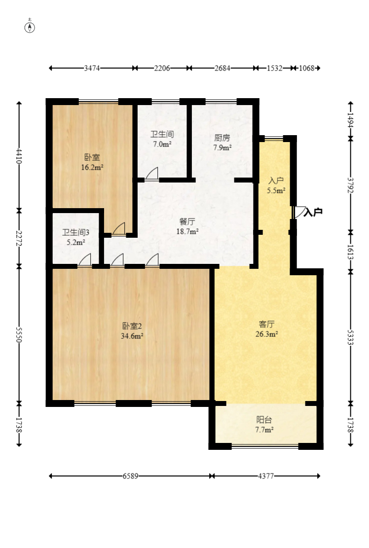 稻和家园  3室2厅2卫   126.00万室内图1