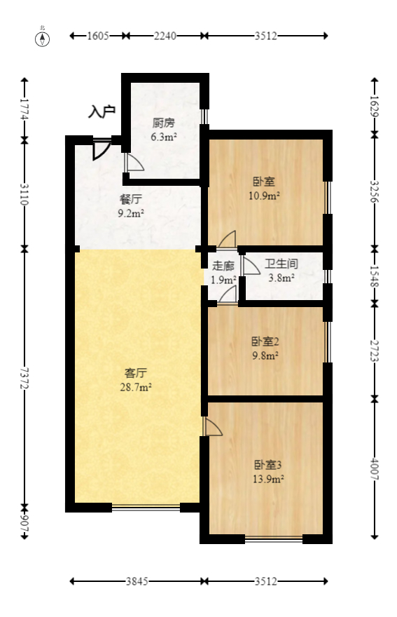 康桥长郡  3室2厅1卫   68.80万室内图1