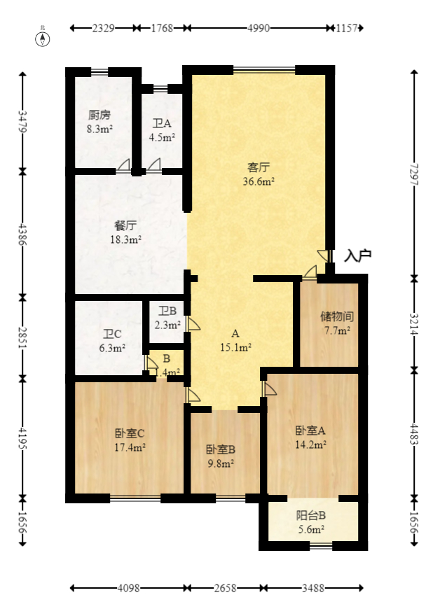 金帆小区  4室2厅2卫   85.00万室内图1