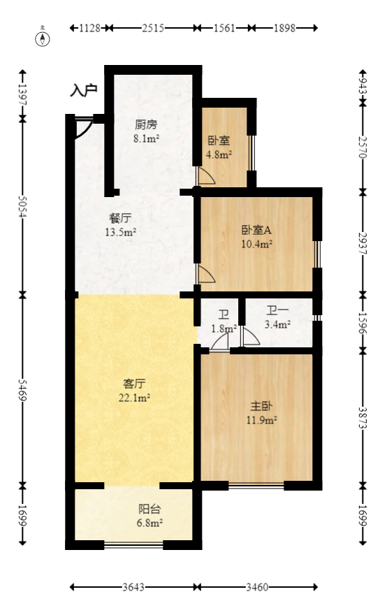 蝴蝶谷 3室2厅1卫 57.8万 蝴蝶谷 3室2厅1卫 57.8万户型图