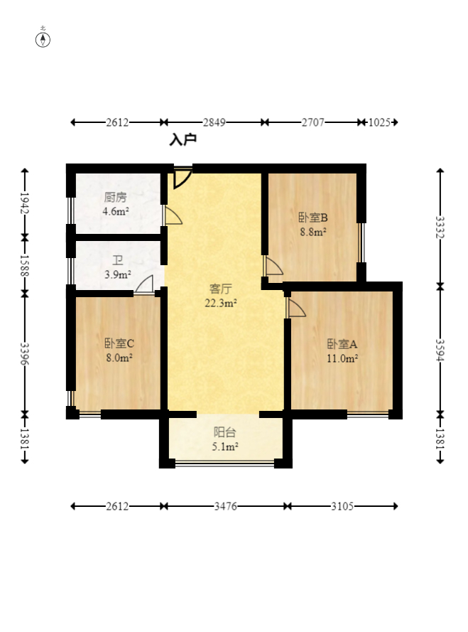 高鑫麓城 3室2厅1卫 88.0万 高鑫麓城 3室2厅1卫 88.0万户型图