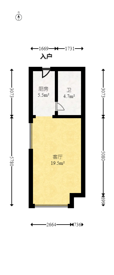 华润琨瑜府  1室1厅1卫   51.00万室内图1