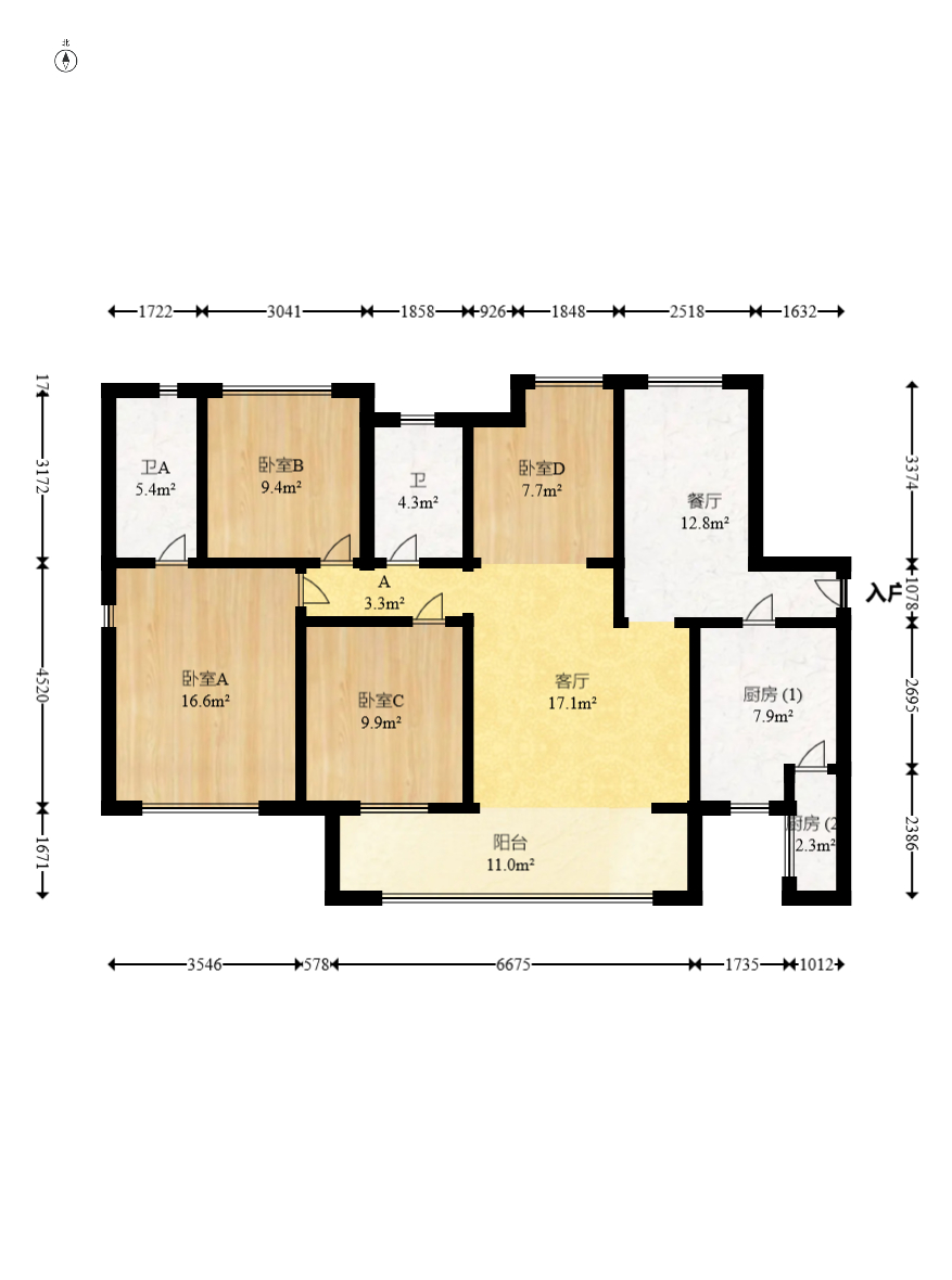 中建梅溪湖中心  4室2厅1卫   175.00万室内图1