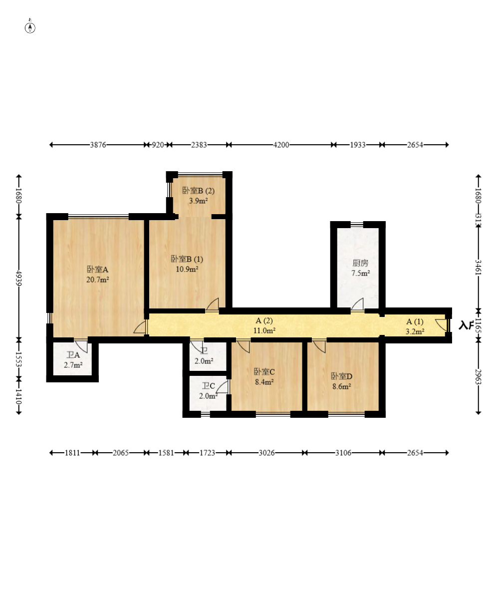 中建梅溪湖中心  4室2厅2卫   178.00万室内图1