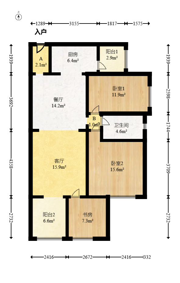时代倾城三期  2室2厅1卫   69.00万室内图1