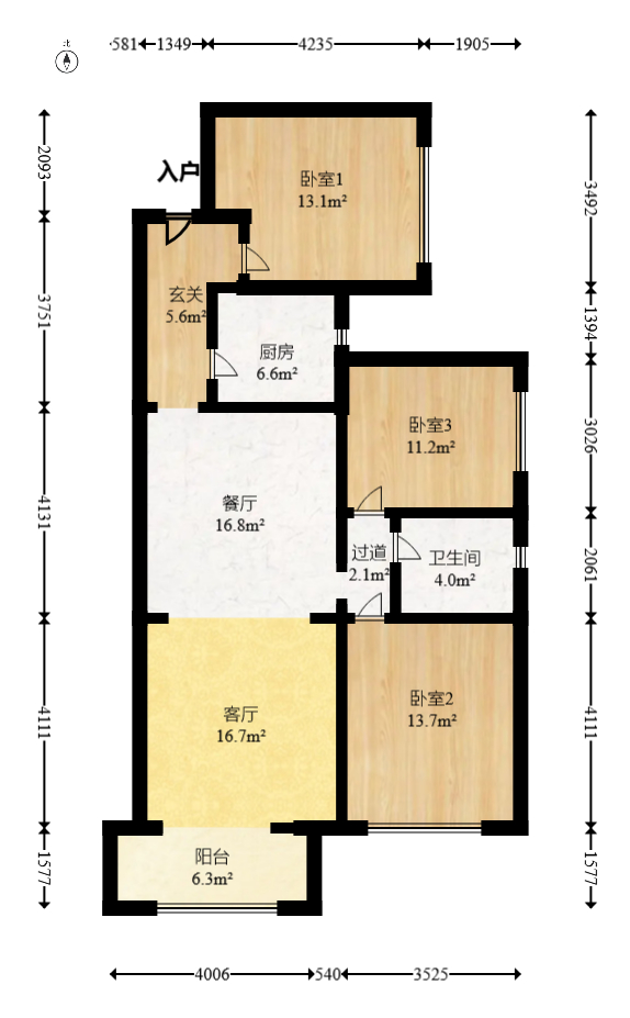 金富湘江悦城  3室2厅1卫   115.00万室内图1