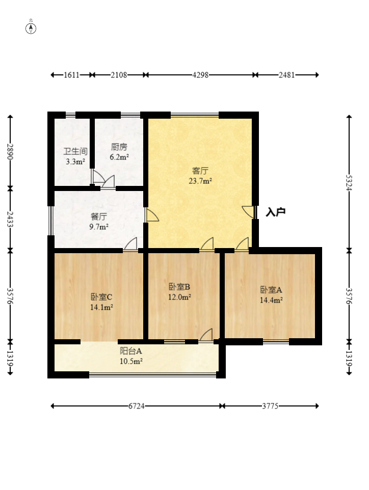 第一师范宿舍  3室2厅1卫   88.00万室内图1