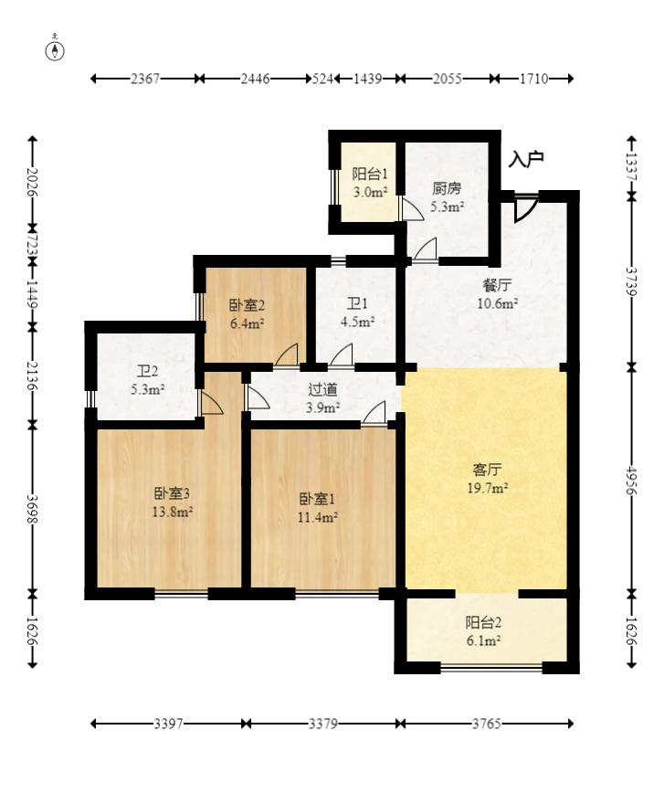 勤诚达境界城  3室2厅2卫   95.60万室内图1