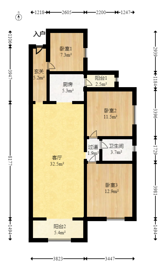 润和之悦（金泽园）  3室2厅1卫   68.00万室内图1