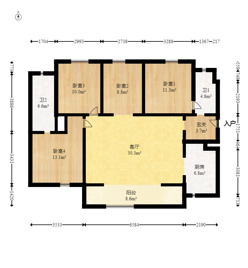 万科滨河道  4室2厅2卫   178.00万室内图1