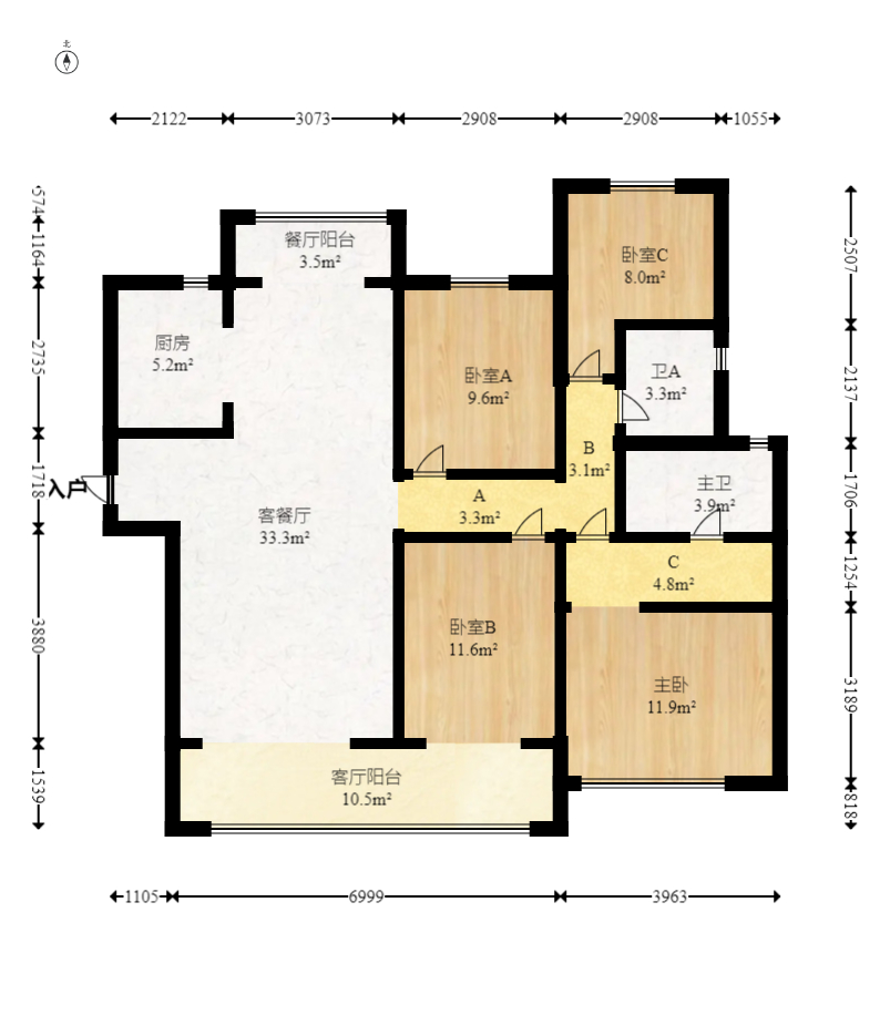 滨江府1913  4室2厅2卫   280.00万室内图1