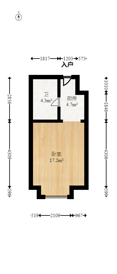 新城和樾（新城和樾公馆）  1室1厅1卫   17.50万室内图1