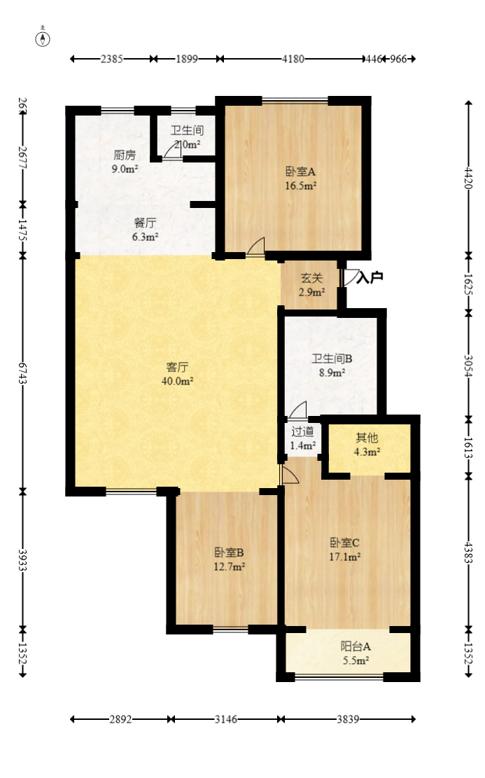 官塘公寓  3室2厅2卫   83.80万室内图1